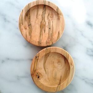 Vintage Mike Bibb Wood Dinner Plates Set Of 2 Signed Hand Turned Brown Artisan x